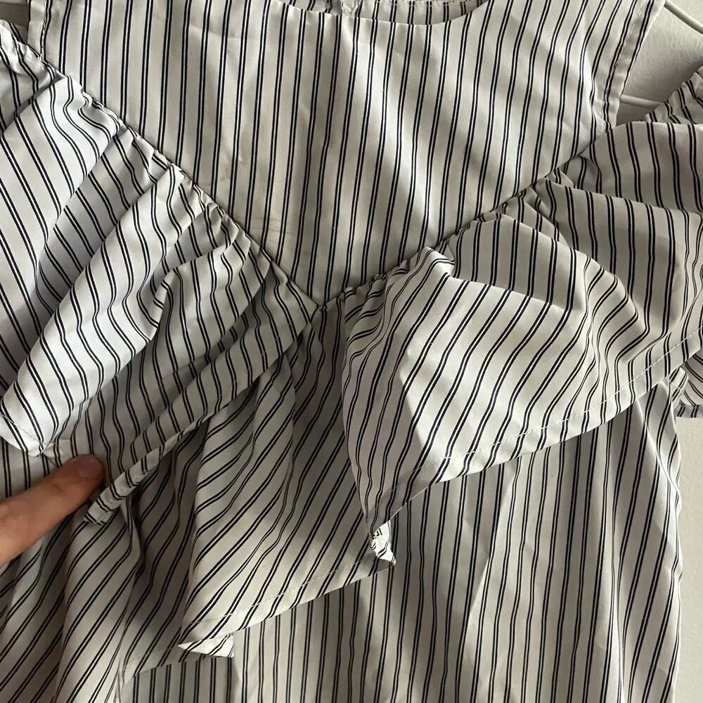 Habitual Girl  White Navy Shirt Dress 7/8 Ruffles Preppy Classic Cold Shoulder